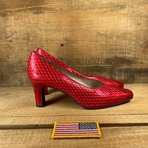 90s Red VEGAN Bombshell Snakeskin Pumps